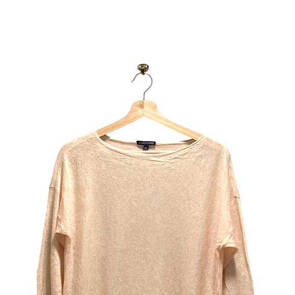 Eileen Fisher Asymmetrical Hem Tencell Wool Blend Sweater Peach Size M Coastal - Picture 4 of 11